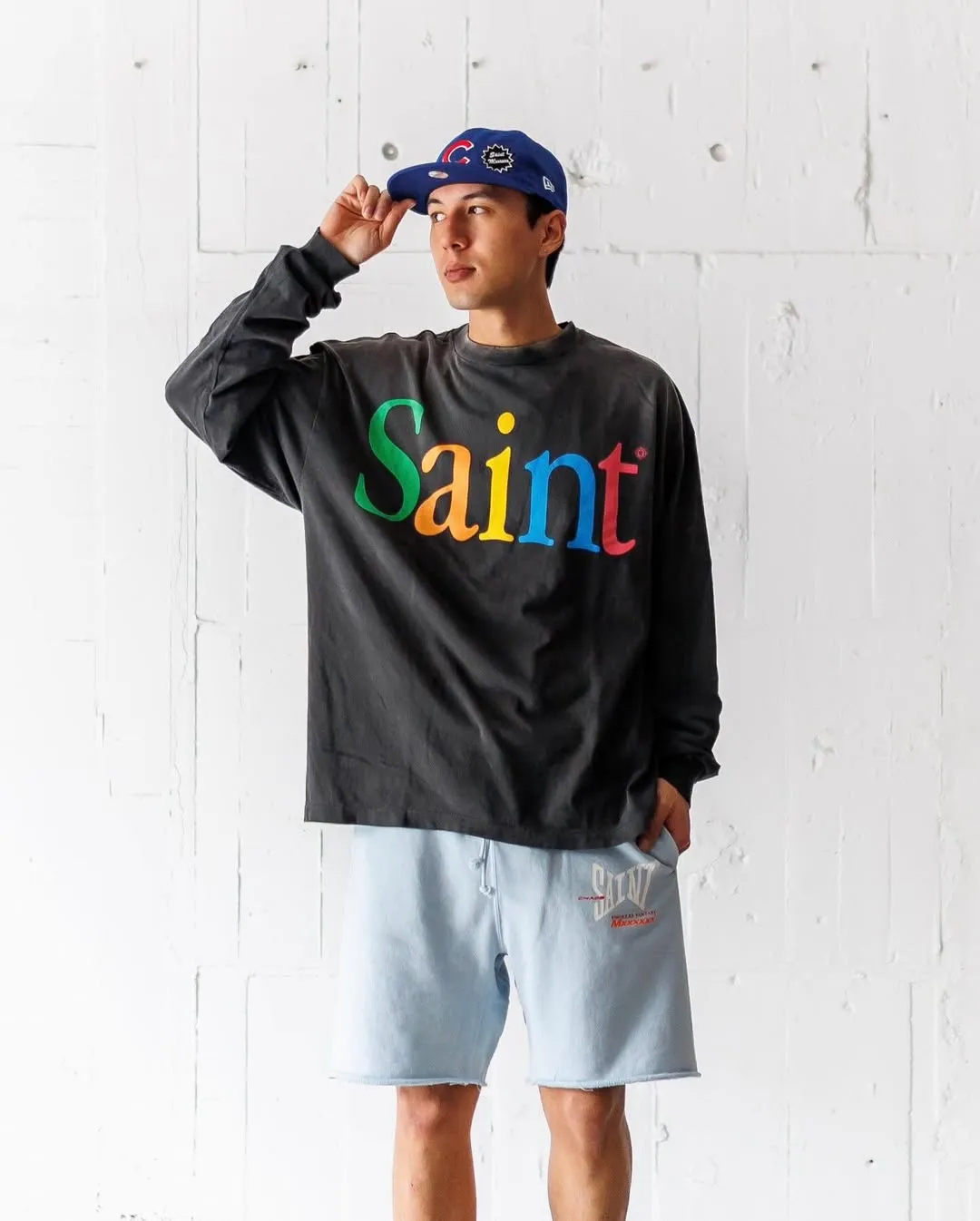SAINT Mxxxxxx SWEAT SHORTS/RIBON SAINT/BLK pink SAINT LOGO shorts, black S-XL cotton and linen OE yarn fabric, stiff, light, comfortable and breathable, non-locking design, naturally rolled back after water, super handsome version, easy to match, original consistent main mark, wash water mark, little angel anti-counterfeiting mark